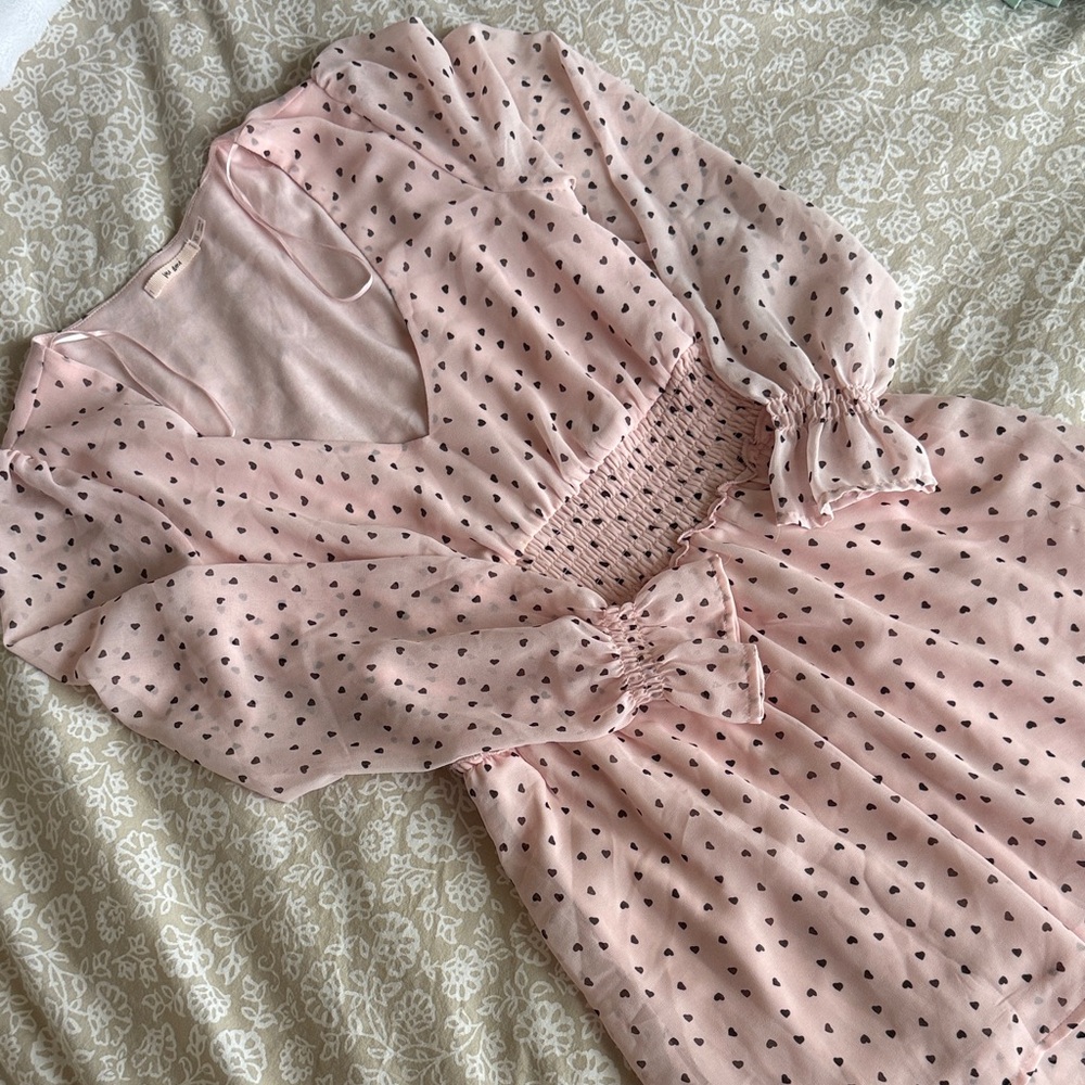Miami Blush Heart Print Long Sleeve Dress